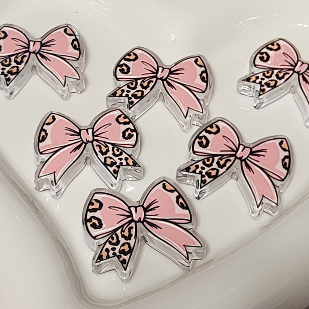 Bow Pink Animal Print Beads 2 Pcs Focal Bead Beaded Pen Jewelry Making Acrylic